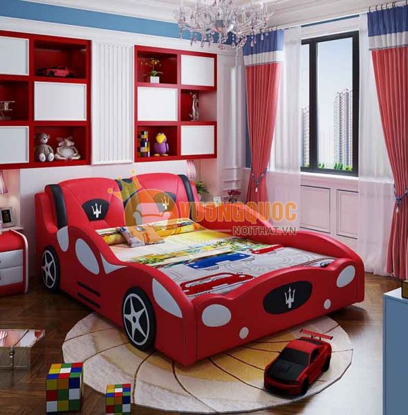 Mẫu giường ngủ ô tô màu đỏ baby p12