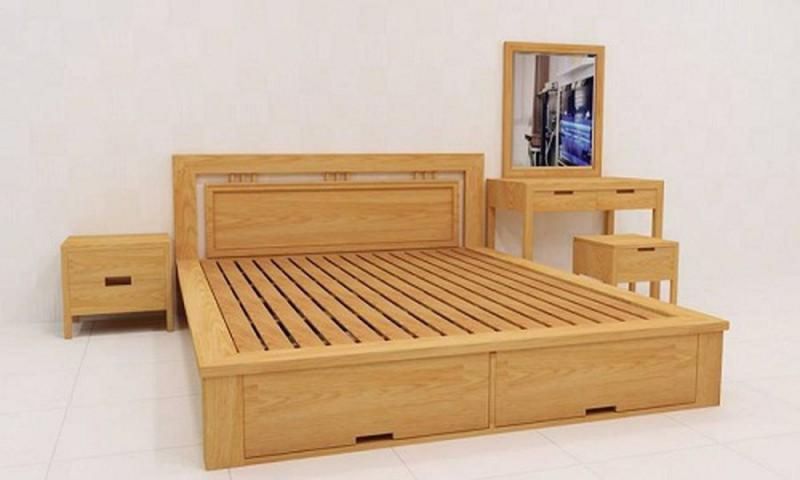 Mẫu giường ngủ làm bằng gỗ sồi hiện đại 